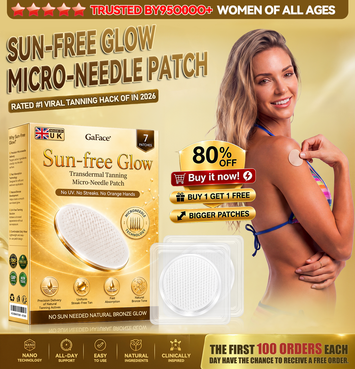 ✨👍𝗚𝗮𝗳𝗮𝗰𝗲® Sunless Natural Glow Transdermal Tanning Micro-Needle Patch