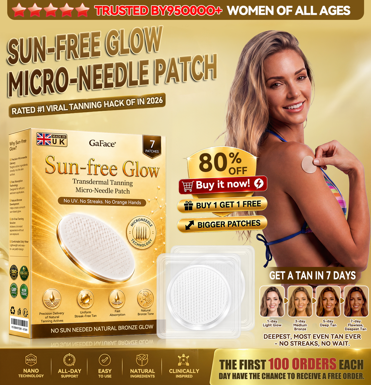 ✨🩺𝗚𝗮𝗳𝗮𝗰𝗲® Sunless Natural Glow Transdermal Tanning Micro-Needle Patch