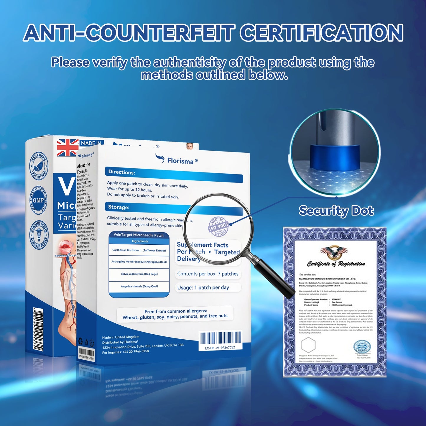 ✨👍𝐅𝐥𝐨𝐫𝐢𝐬𝐦𝐚® 𝐕𝐞𝐢𝐧𝐓𝐚𝐫𝐠𝐞𝐭 𝐌𝐢𝐜𝐫𝐨𝐧𝐞𝐞𝐝𝐥𝐞 𝐏𝐚𝐭𝐜𝐡⚡ —An advanced blend of plant-based ingredients to help target spider veins and varicose veins, while relieving heavy, tired legs.
