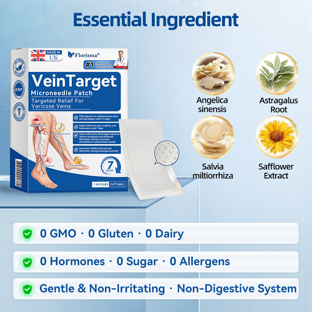 ✨👍𝐅𝐥𝐨𝐫𝐢𝐬𝐦𝐚® 𝐕𝐞𝐢𝐧𝐓𝐚𝐫𝐠𝐞𝐭 𝐌𝐢𝐜𝐫𝐨𝐧𝐞𝐞𝐝𝐥𝐞 𝐏𝐚𝐭𝐜𝐡⚡ —An advanced blend of plant-based ingredients to help target spider veins and varicose veins, while relieving heavy, tired legs.