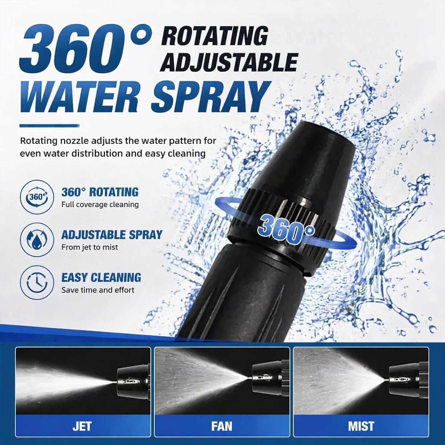 🔥2026 Upgrade Heavy Duty High Pressure Hose Nozzle, Adjustable Booster Home High Pressure Car Wash Water Gun with Booster Nozzle